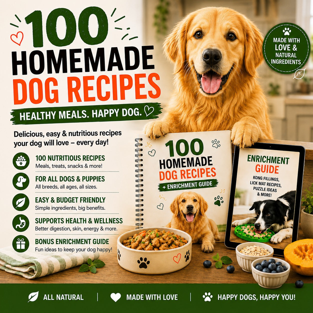 100 Homemade Dog Recipes eBook + Enrichment Guide | Healthy DIY Dog Food