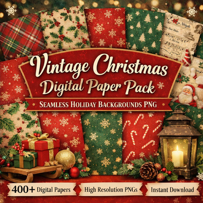 Classic Vintage Christmas Digital Paper Pack