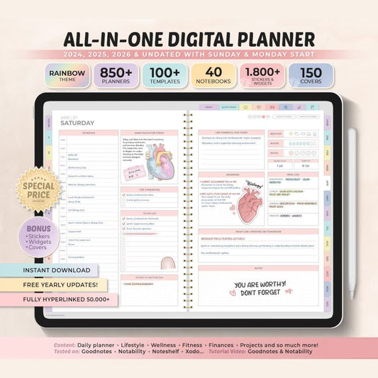 All-in-One Digital Planner 2024, 2025, 2026