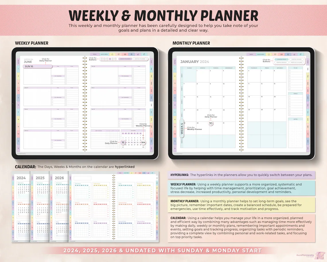 All-in-One Digital Planner 2024, 2025, 2026