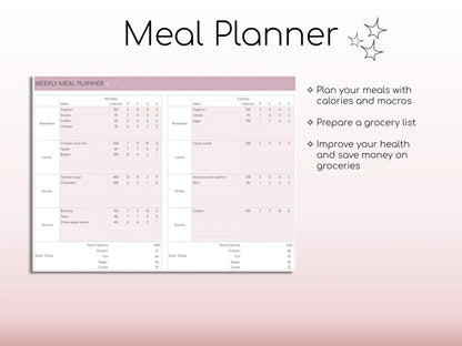 Seguimiento de actividad física y calorías | Planificador de comidas | Seguimiento de hábitos | Planificador de entrenamiento digital