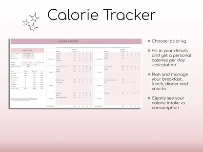 Seguimiento de actividad física y calorías | Planificador de comidas | Seguimiento de hábitos | Planificador de entrenamiento digital